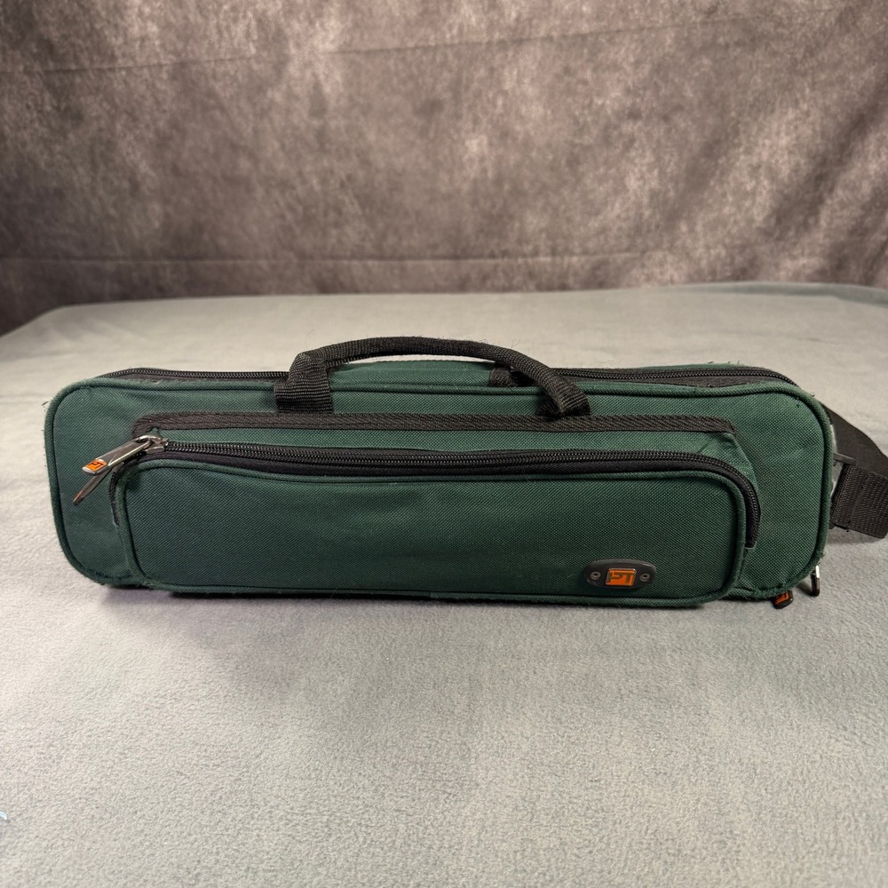 Protec Flute Case Cover Green Nylon Padded Shoulder Strap Zippered Pocket